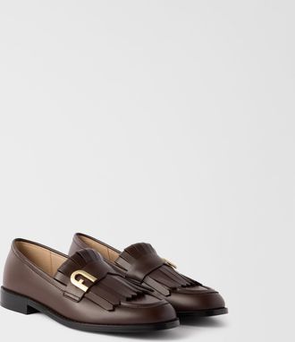 Furla Lidia Loafers Cioccolato Brown Calf Leather With Shining Effect Woman
