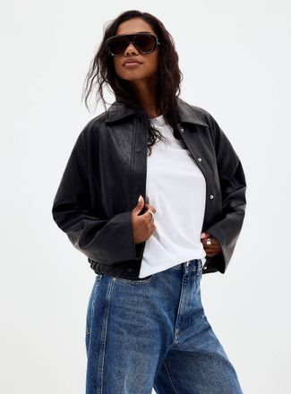 Contemporaine Womens Shirt-collar faux-leather jacket