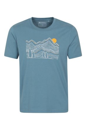 Mountain Warehouse Linear Mountain Mens Cotton T-Shirt - Lightweight & Breathable UV Protect Tee Shirt - Best for Autumn, Winter Outdoors & Holiday Blue L