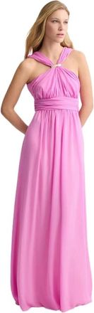 Liu Jo Elegante Roze Lange V-Hals Jurk - Dames - Maxi kleedjes - Roze - S - Kleedjes