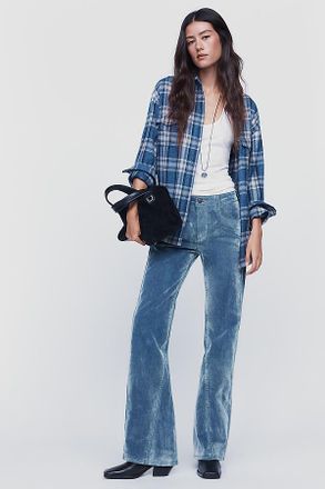 Pilcro Essential Flare Mid-Rise Flocked Jeans