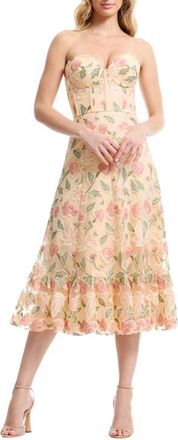 Dress The Population Carina Floral Appliqu&eacute; Strapless Cocktail Dress in Blush Multi at Nordstrom, Size Xx-Small