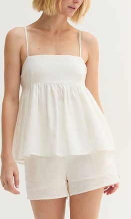 Crescent Tie Back Babydoll Linen Blend Top in White at Nordstrom, Size X-Small