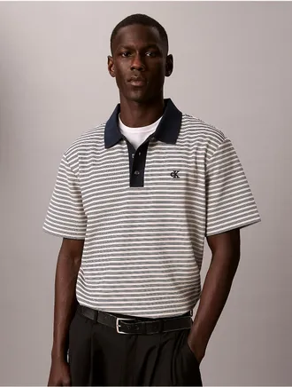 Calvin Klein Mens Ottoman Stripe Polo Shirt - White - XL