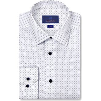 David Donahue Trim Fit Neat Print Dress Shirt in Blue/Sky at Nordstrom Rack, Size 16 - 34/35