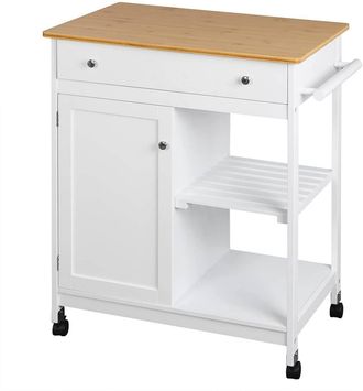Woltu Woltu Carrello Da Cucina Con Ruote Cassetto Armadietto Porta Microonde In Legno
