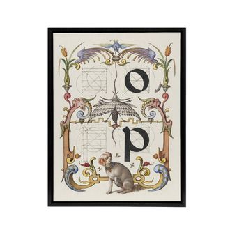 Artery8 Pictorial Letter Guide O & P Calligraphy Framed Canvas Wall Art in White | Size: W24 x H32