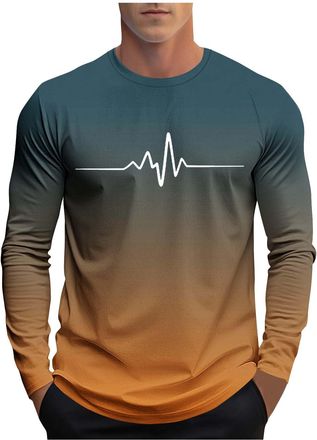 Generic T-Shirts for Men UK Long Sleeve Designer T Shirt Smart Casual Round Neck Tshirt Graduated Colour Classic Fit Tee Shirts Breathable Graphic Tees Spring