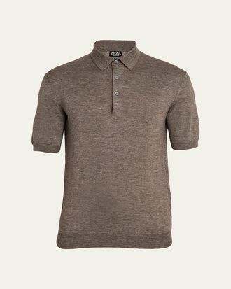 Ermenegildo Zegna Mens Melange Silk, Cashmere and Linen Polo Sweater