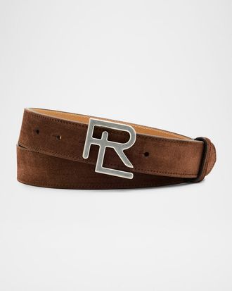 Ralph Lauren Purple Label Mens RL-Buckle Calf Suede Belt