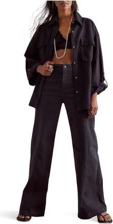 Free People Womens Libre Wide-Leg Jeans, Café Noir