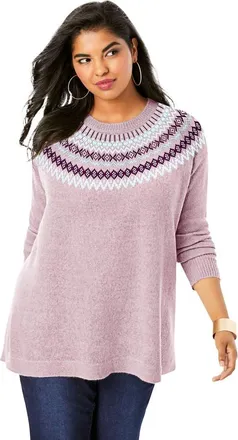 Roaman's Fair Isle Pullover Sweater in Blush Classic Fair Isle at Nordstrom, Size 12