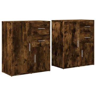 Berkfield Home Sideboards 2 pcs Smoked Oak 60x31x70 cm Engineered Wood in Brown | Size: 60 x 31 x 70 cm