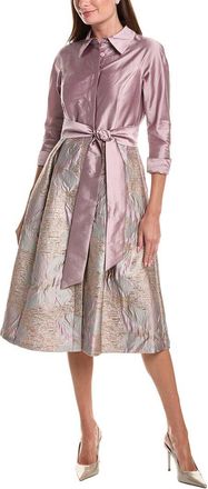 Teri Jon by Rickie Freeman Taffeta Jacquard Floral Shirtdress