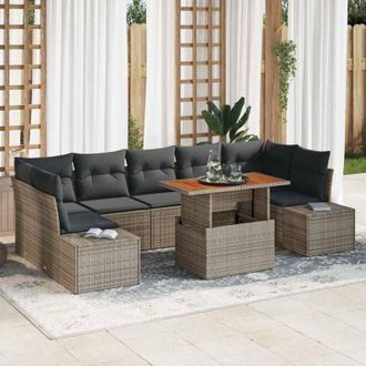vidaXL Vidaxl - Conjunto De Comedor De Jard&iacute;n Con Coj&iacute;n 8 Pcs Gris, Marr&oacute;n