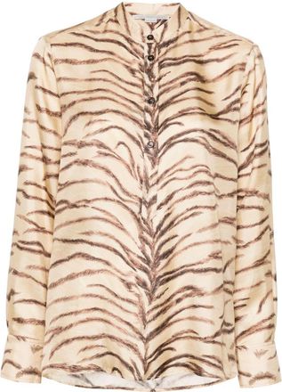 Stella McCartney tiger-print shirt - women - Organic Silk - 40 - Neutrals