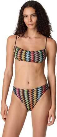 Missoni Bikini In Lam&eacute; Viscose With Micro Zigzag Pattern And High-waisted Bottoms in Black & Multicoloured at Nordstrom, Size 40 It