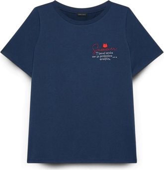 Fiorella Rubino Katoenen T-shirt met tekst - Dames - T-shirts - Blauw - XL - Katoen - Tops