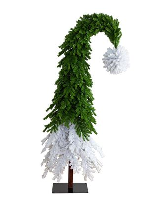 Nearly Natural 9Ft Holiday Green & White Santas Hat Christmas Tree With 600 Led Lights & 1992 Bendable Branches