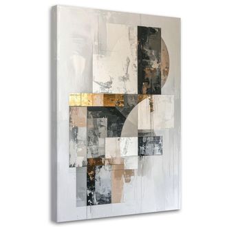 Feeby Impresi&oacute;n De Imagen, Abstracci&oacute;n Geom&eacute;trica En Blanco Gris Beige Y Detalles Dorados, 80x120