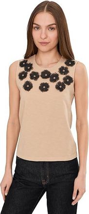 Nic+Zoe Organza Applique Tank Top Womens Clothing Neutral : LG, Cotton