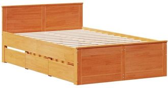 vidaXL Bed Frame without Mattress with Headboard Wax Brown 135x190 cm Double Solid Wood Pine Vidaxl