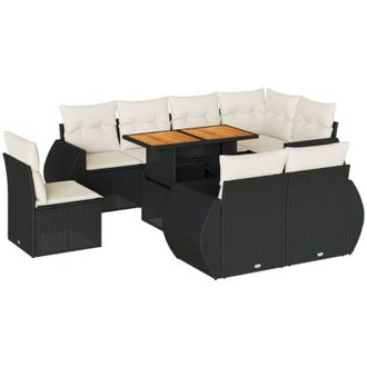 vidaXL Set De Sof&aacute;s De Jard&iacute;n Con Cojines 9 Pzas Rat&aacute;n Sint&eacute;tico Negro Vidaxl