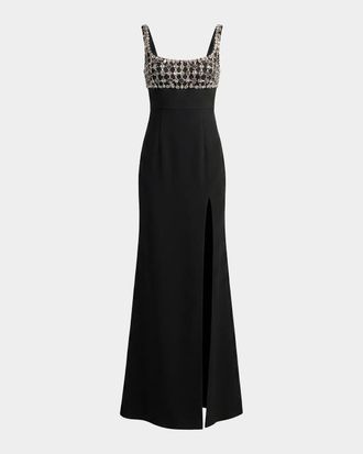 Mac Duggal Beaded Crepe Sleeveless Gown