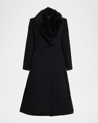Sofiacashmere Single-Breasted Coat with Shearling Collar