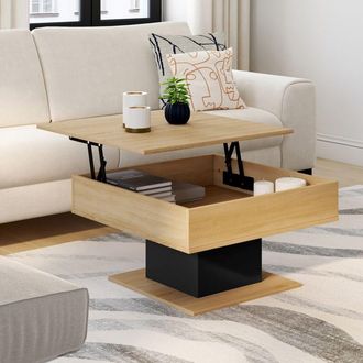 IDMarket Mesa de centro cuadrada elevable eden de madera y negro