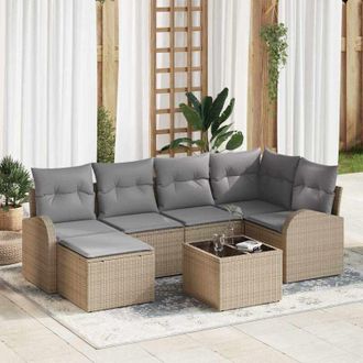 vidaXL Vidaxl - Conjunto De Sof&aacute; De Jard&iacute;n Con Coj&iacute;n 7 Pcs Beige Polirat&aacute;n