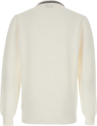 Autry Mens White Long-Sleeve Polo Shirt With Striped Collar Wool T-Shirts And Polos