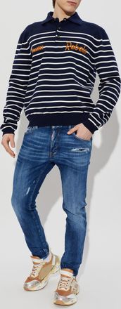 Dsquared2 Polo Shirt With Striped Pattern, Mens, Navy Blue