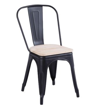 Home Heavenly Pack 4 sillas met&aacute;licas apilables negras asiento madera