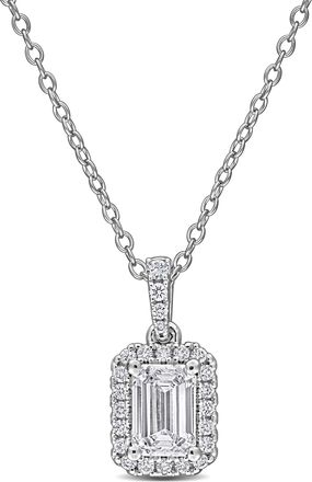 Mimi & Max Created Forever Lab-Grown Diamond Halo Necklace Sterling Silver 7/8 - 1 1/4ct TDW