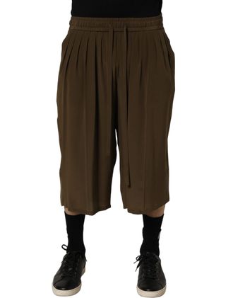 Dolce & Gabbana Pleated Silk Bermuda Shorts - Brown