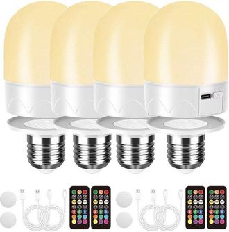 No Brand 4 Bombillas Led Rgb Recargables E27 Con Control Remoto, Regulables Inal&aacute;mbricas, Con 12 Temperaturas De Color Y Temporizador, L&aacute;mparas De Noche (800 L