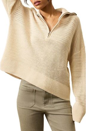 Faherty Miramar Linen & Organic Cotton Quarter Zip Sweater in Summer Sand at Nordstrom Rack, Size Xx-Small