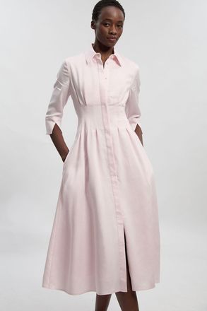 Karen Millen Womens Tailored Linen Darted Waist Midi Dress - Pink Lyocell - Size 14 UK