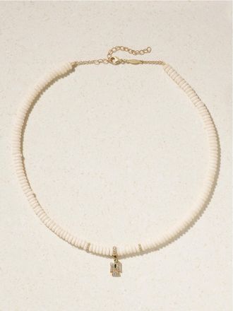 Jacquie Aiche Collana In Oro 14 Carati Con Osso, Smeraldi E Diamanti Thunderbird - Bianco