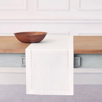 Solino Home Cotton Linen Hemstitch Table Runner for Dining Table, Holiday and Everyday Table Decor in White at Nordstrom, Size Xx-Small