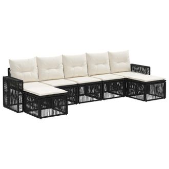 vidaXL Conjunto De Sof&aacute;s De Jard&iacute;n 7 Pcs Negro Y Blanco Crema Vidaxl