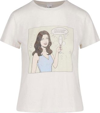 Re/Done White Printed Cotton T-Shirt