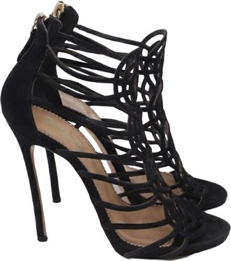 Dsquared2 Back-Zipped Strappy Sandal Heels in Black Suede