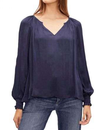 Velvet Velvet Helen V-Neck Top In Navy