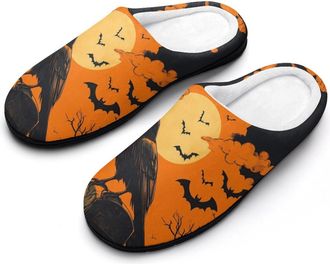 Generic Full Moon Black Crow Cemetery Mens Slippers Comfortable And Non-slip Cotton Slipper Shoe for House