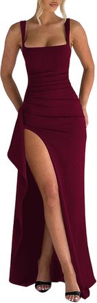 Generic Casual Dresses for Women Womens Evening Dress Long Dress Fashionable and Sexy Suspender Backless High Slit High Dress White Dress for Women (Wine, XS)