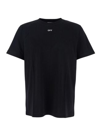 Off-white Brush Arrow Black Crewneck T-Shirt With Logo Lettering Detail On The Front And Arrows Motif On The Rear In Cotton Man