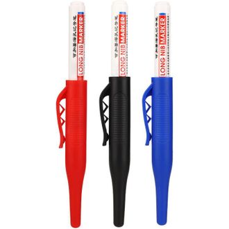 OEM Set Di 3 Pennarelli A Punta Lunga (30 Mm) Con Inchiostro Ricaricabile E Impermeabile Per Marcature Profonde, Clip Inclusa, Colori Rosso, Blu E Nero