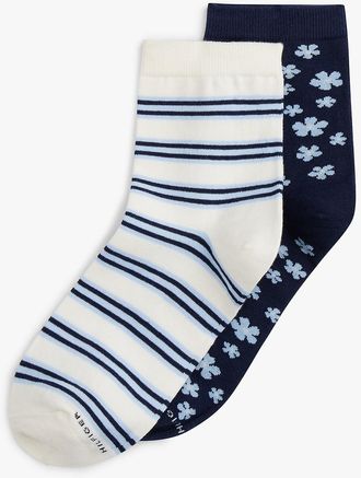 Tommy Hilfiger Womens Floral & Stripe Trouser Sock 2-Pack - Multi